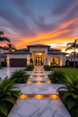 Luxury Home at Sunset - A Stunning Architectural Marvel.