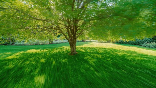Out-of-focus tree in a green space