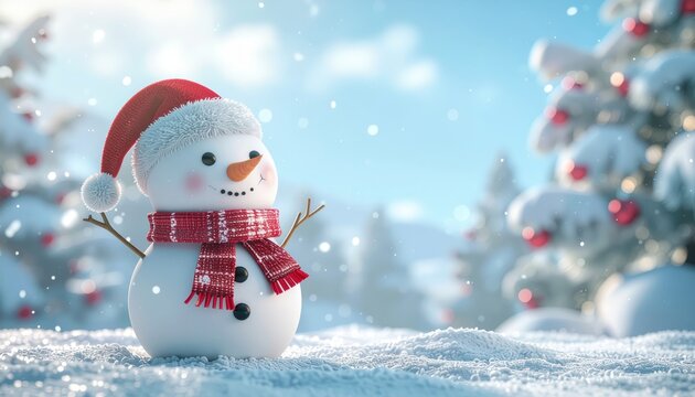 Festive snowman celebration in a winter wonderland digital illustration cheerful environment bright viewpoint holiday spirit