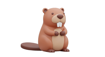 Cartoon Beaver with Large Teeth and Tail.