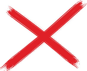 Cross mark drawn with red paint brush, representing rejection and error