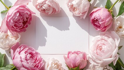 Invitation or greeting card mockup featuring peony flowers, ideal for personal messages