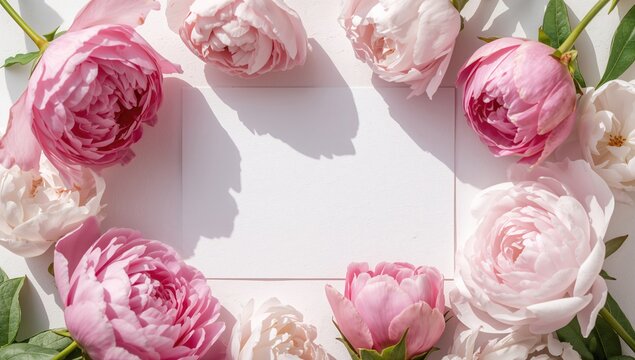 Invitation or greeting card mockup featuring peony flowers, ideal for personal messages