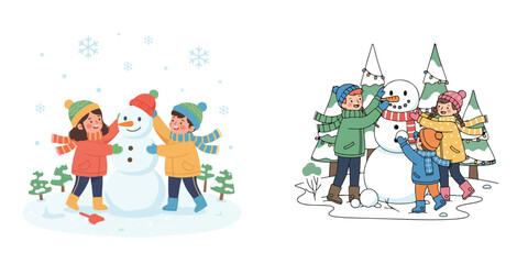 Vector Illustration of Cozy Christmas Celebration Scene — Family, Santa Claus, and Winter Decorations in Minimalist