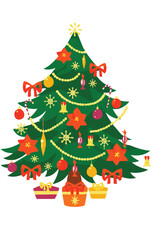 Christmas tree with red bows and hanging decorations