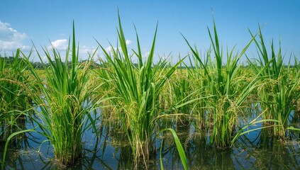 Flourishing rice crops in cultivated paddies