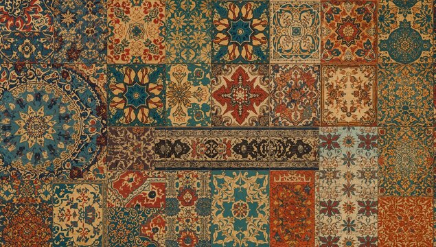 Abstract geometric mosaic pattern in vintage ethnic style, suitable for UI backdrop - Powered by Adobe