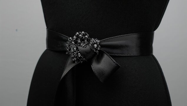 A black leather belt featuring a brooch and buckle, showcasing potential maintenance needs