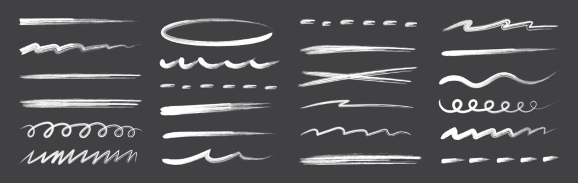 Chalk and Crayon Underline Brush Set.  Hand-Drawn Pencil Strokes with Chalkboard Texture. Chalk, Crayon, and Pencil Sketch Strokes.