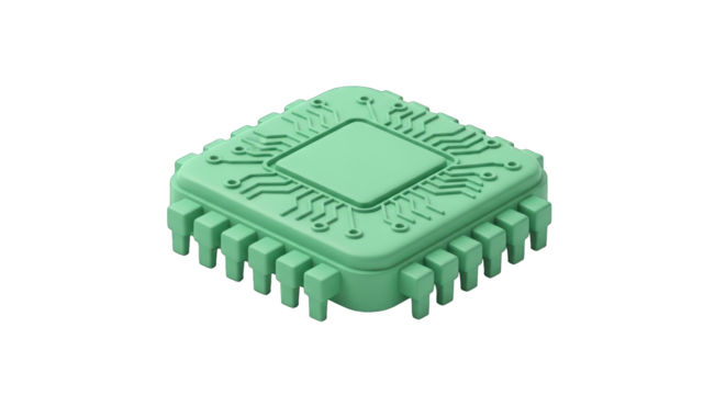 3D Rendered Light Green Circuit Board Chip.
