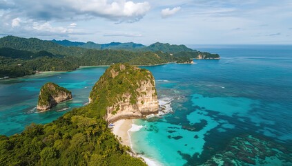 Fototapeta premium Malaysian island of Tioman, showcasing lush jungle and pristine shores, emphasizing preservation