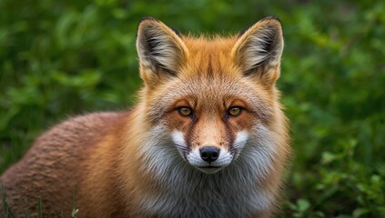 Fototapeta premium Close-up of a Red Fox, showcasing its vibrant fur and alert posture, emphasizing wildlife observation