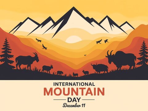 Vibrant international mountain day illustration celebrating nature with mountainous landscapes and wildlife