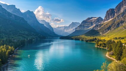 Fototapeta premium Breathtaking scenery of a scenic lake surrounded by hills