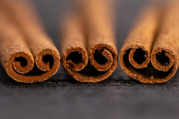 Close-Up of Smiling Cinnamon Sticks on Dark Background