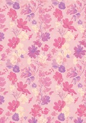 Seamless Floral Pattern with Pink and Purple Flowers on a Soft Pink Background.