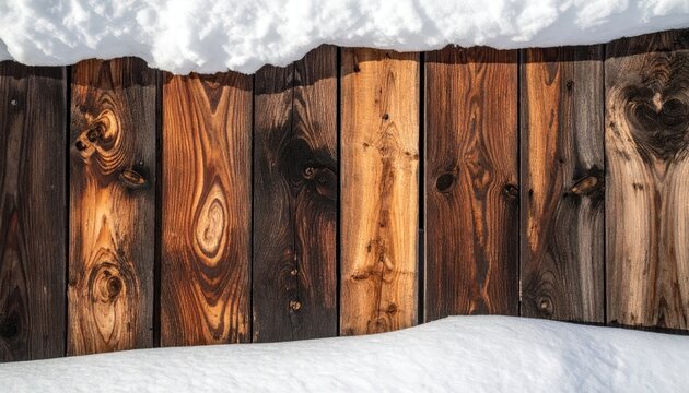 Wooden planks fence covered in snow - Powered by Adobe