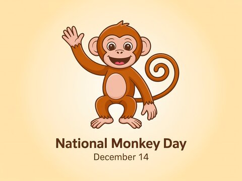 Cute cartoon monkey waving hello celebrating national monkey day on december fourteenth