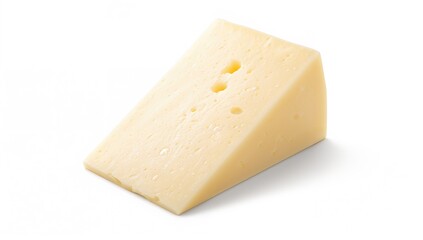 Large piece of semi-soft part skim cheese on a white backdrop, protein-rich meal