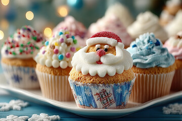 Decorative Christmas cupcake with Santa face frosting
