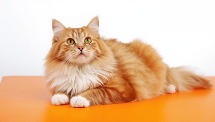 Obraz premium Fluffy cat gazes upwards, playful curiosity