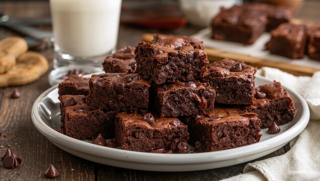 Chewy fudge chocolate chip brownies made from scratch, indulgent treat