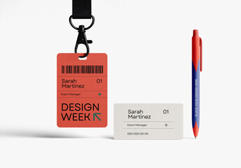 Event Branding Mockup Set – ID Badge, Access Card & Pen Template for Corporate and Conference Identity