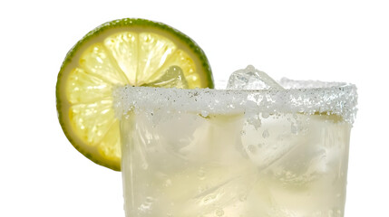 Glass of lime caipirinha with condensation and sugar crystals