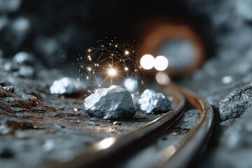 Exploring an underground silver mine with holographic ai data visualizations remote location industrial environment