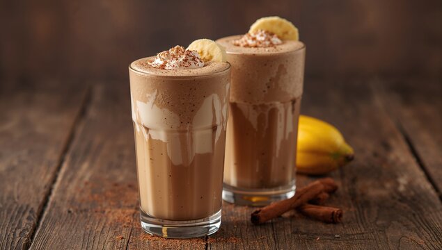 Dulce de leche and ice cream milkshake served in glasses, indulgent dessert option