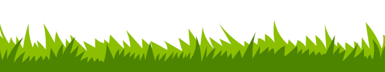 Set of flat green grass silhouette isolated on white background. Vector illustration. 