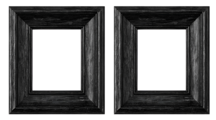 Two ornate dark wood picture frames side by side isolated on transparent background