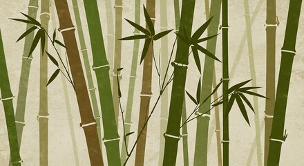 Stylized illustration of a dense green bamboo forest grove.