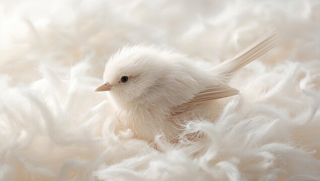 Fluffy feathered bird with a smooth and soft texture on a white background, suitable for editorial header background