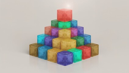 Obraz premium Colored cubes stacked in a pyramid formation, emphasizing the role of the red cube in leadership