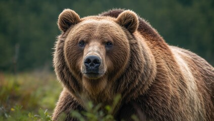 Fototapeta premium Grizzly Bear in natural habitat, showcasing wildlife conservation importance