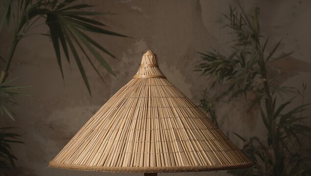 Handmade bamboo conical hat, agricultural craft, suitable for editorial header background