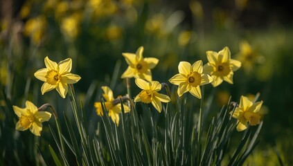Obraz premium Bright Yellow Daffodils Blooming in Early Spring