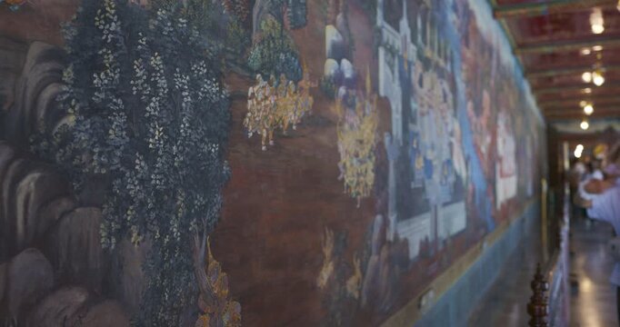 Giant ramayan statue vintage  paint in Wat Phra Kaew sightseeing travel in Bangkok Thailand