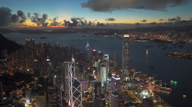 Central Hong Kong Circle Aerial at sunset
