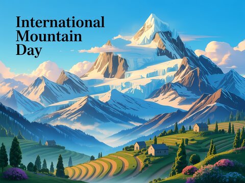 Celebrate international mountain day with a majestic alpine landscape illustration