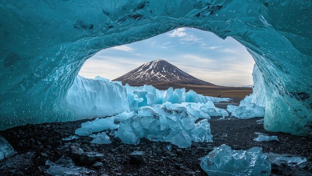 Ice cave within Katla Volcano, showcasing natural beauty and geological formation
