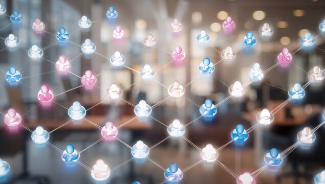 Modern global network connecting diverse people for collaboration, communication, and social connection, fostering community and teamwork in digital age