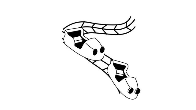 A stylized, black and white line drawing of two roller coaster cars ascending a track.