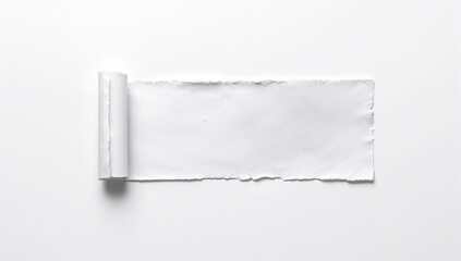 Torn white paper rectangle adhered to a white surface, useful for layouts and text background