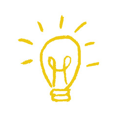 Crayon and pencil light bulb shape with quirky sketch marks. Primitive geometric doodle in playful retro mood.