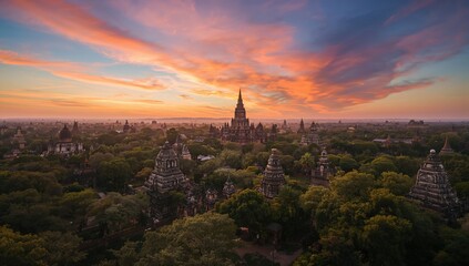 Obraz premium Historic landscape featuring ancient temples, showcasing architectural heritage and cultural preservation