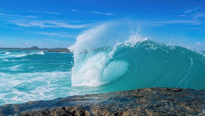 Coastal waves crashing against rocky shores, natural beauty, seasonal change