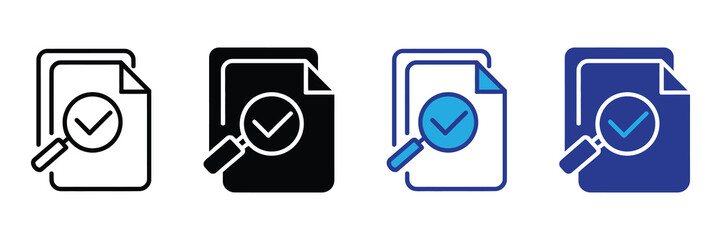 Document with magnifying glass and checkmark icon, representing verification and inspection