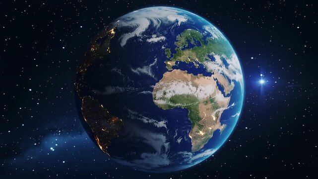 Ultra Realistic Earth Rotating in Space with Glowing City Lights